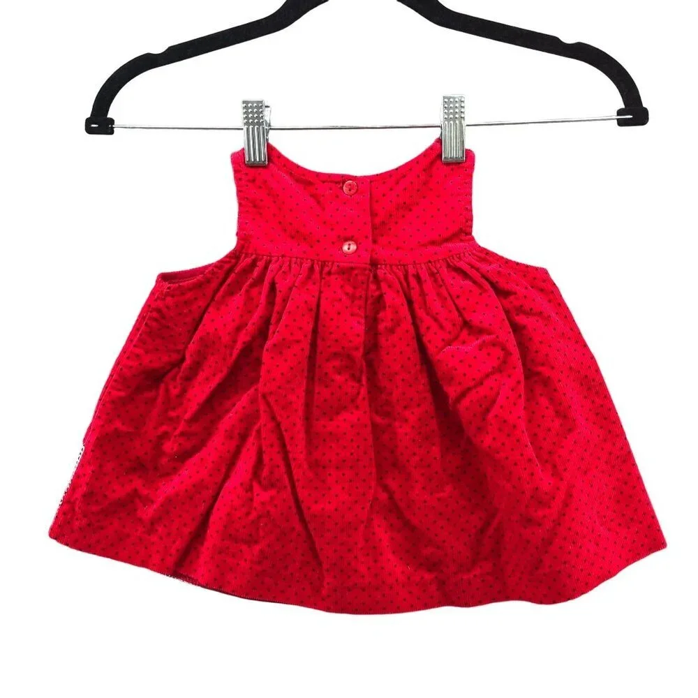 Vintage Girls 12-18M Holiday Pinafore Dress Red Corduroy Christmas‎ Embroidered